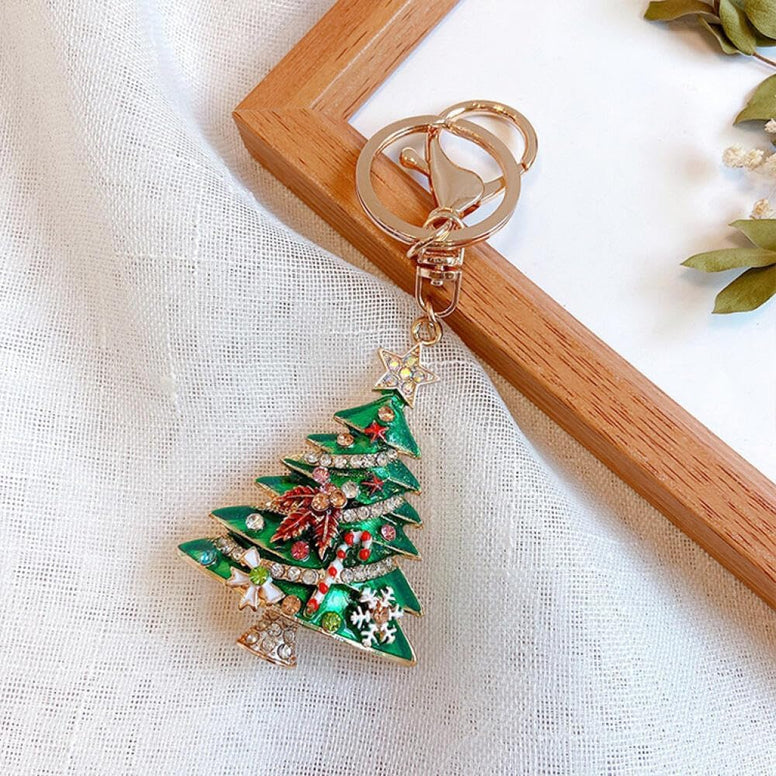 Goodern Christmas Tree Keychain,Rhinestone Sparkling Charm Keyring,Retro Fashion Christmas Decorations Accessories,Elegant Pendant Car Purse Handbag Keychain Gift for Girl Woman-Style A