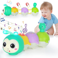 AM ANNA Baby Toys 0-6 Months, Crawling Caterpillar Tummy Time Toy with Magnetic Suction Music Light up, Sensory Learning Infant Toy for 6-12 Month Newborn Toddler 1 Year Old Girl Boy Baby Gifts
