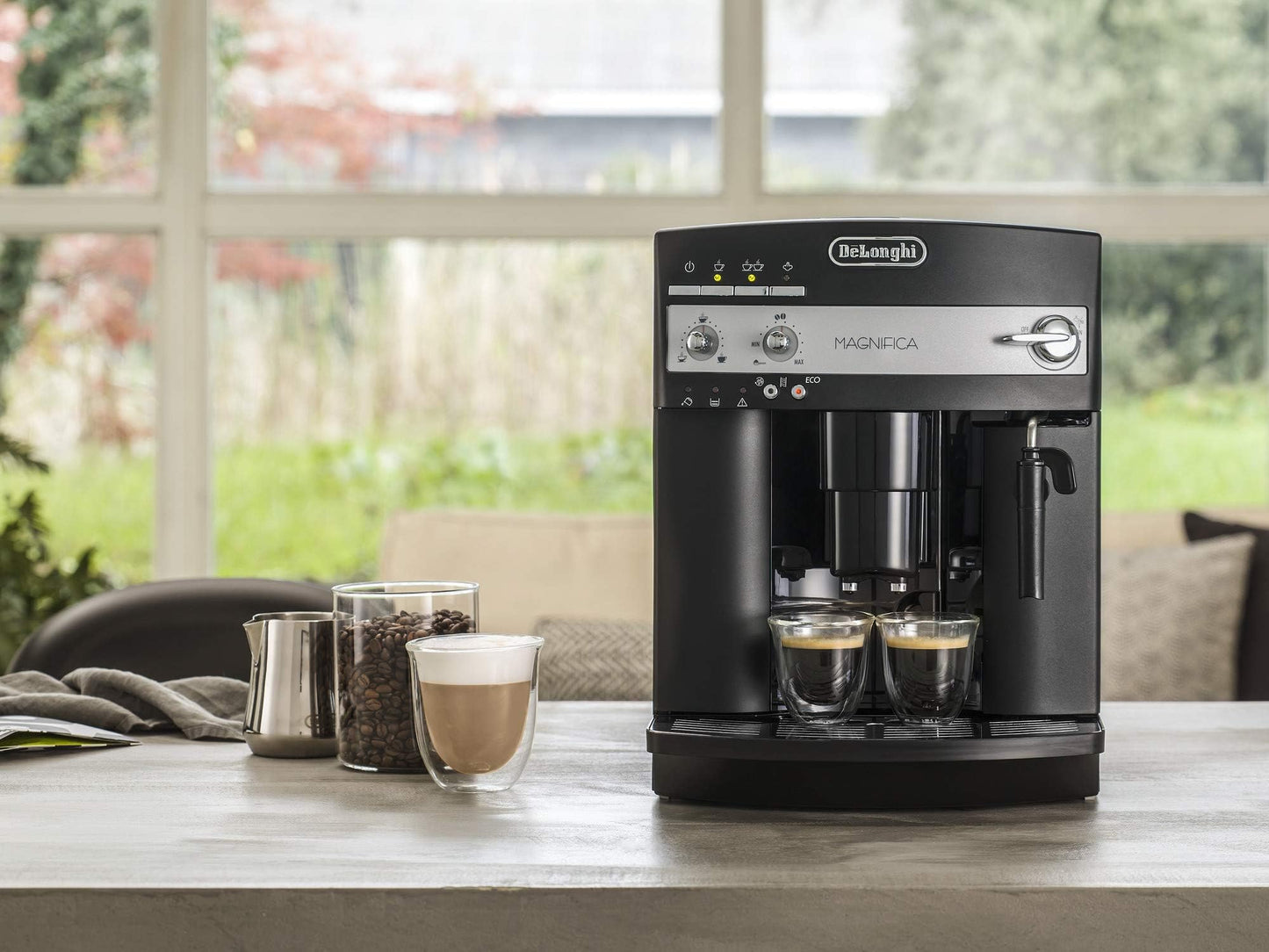 De'Longhi Fully Automatic Bean To Cup Coffee Machine With Built In Grinder, One Touch Espresso Maker, Italian Design, Best For Home & Office, Magnifica, Black, Esam3000.B