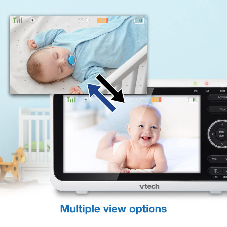 [Newly Upgraded] VTech VM350-2 Video Monitor with Battery supports 12-hr Video-mode, 21-hr Audio-mode, 5" Screen, 2 Cameras, 1000ft Long Range, Bright Night Vision, 2-WayTalk, Auto-onScreen, Lullabies