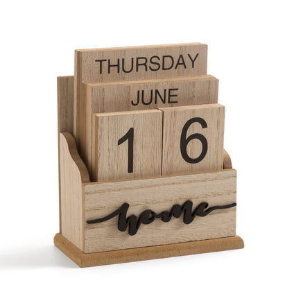Perpetual Calendar Wooden Blocks Calendar for Home Office Desk Date Week Month Accessories (Natural Wood Calendar)