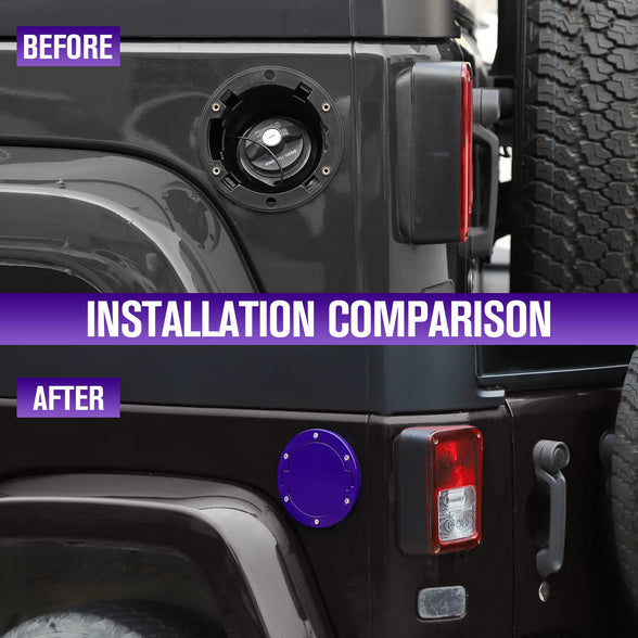 JeCar JK Fuel Filler Cover Gas Cap Aluminum Alloy Gas Tank Door Exterior Accessories for Jeep Wrangler 2007-2018 JK JKU, Purple
