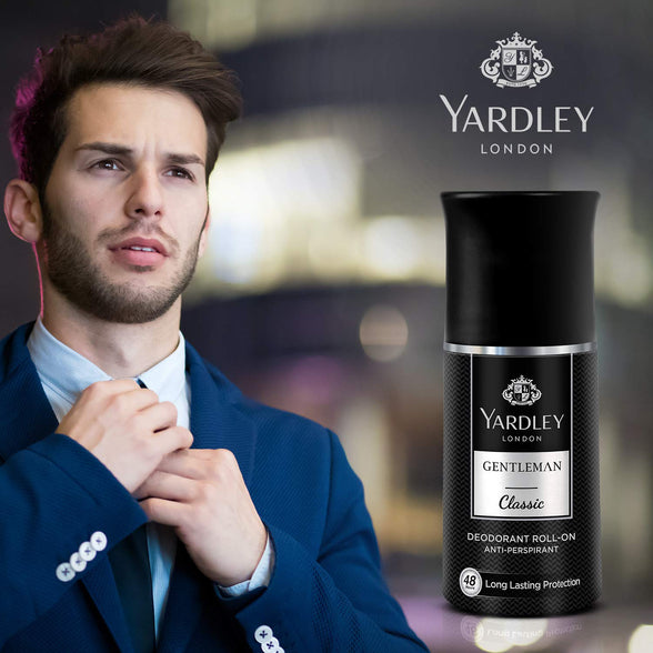 Yardley Gentleman Classic Deodorant Roll On, Effective underarm protection, all day long perspiration regulator, 50 ml