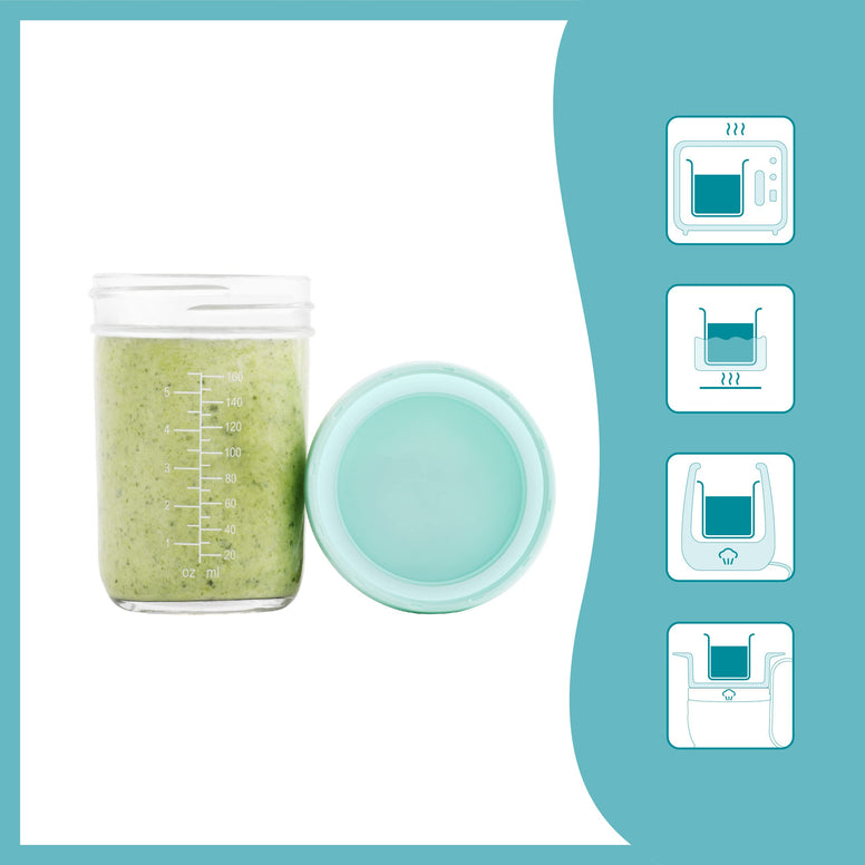 Babymoov - Glass Baby Bowls, 4X (240+120) Airtight Food Storage Containers With Recipe Book