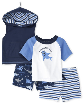 The Children's Place Boys B SHARK 4PC SET coordinatedoutfit 0-3M