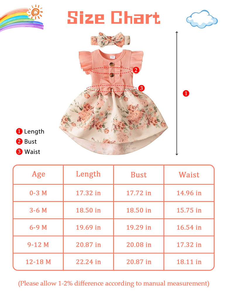 Toddler Baby Girl Dress Floral Ruffle Sleeve Casual Beach Sundress Princess Skirt Clothes Summer Outfits Newborn Dresses(3-6M)