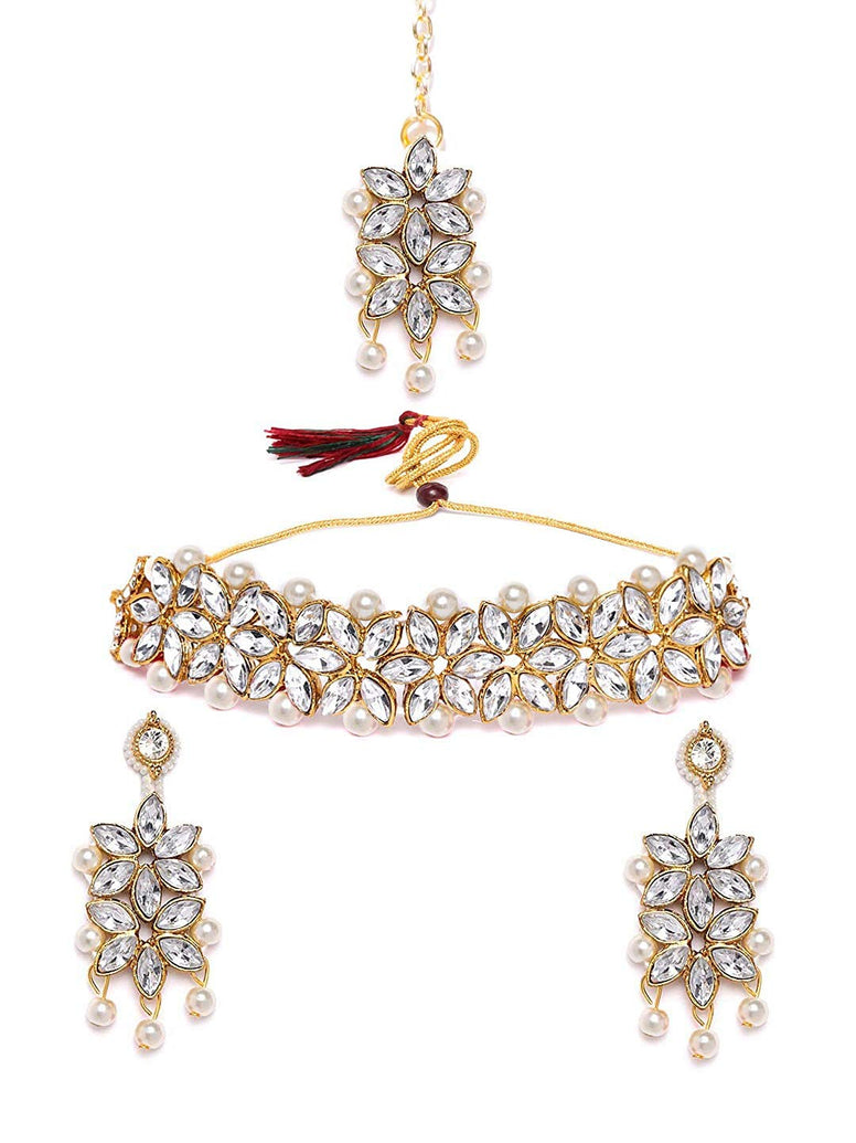 YouBella Stylish Latest Traditional Jewellery Pearl Jewellery Set for Women (White)(YBNK_5524)