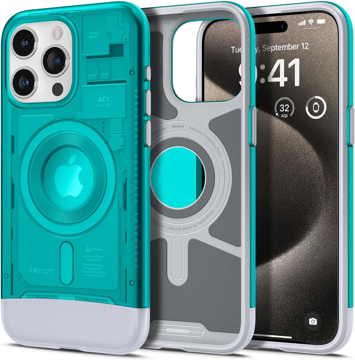 Spigen Classic C1 MagFit for iPhone 15 Pro Max case cover MagSafe compatible - Bondi Blue