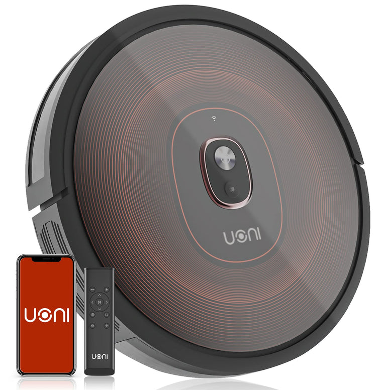 Uoni S1 Robot Vacuum Cleaner, Works with Alexa, Quiet, Super-Thin, 2000Pa Strong Suction, Wi-Fi Connected, Self Charging Robotic Vacuum Cleaner, Ideal for Pet Hair, Hard Floors and Carpets(Black)