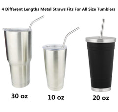 Reusable Stainless Steel Drinking Straws, 20 Pcs 4 Size - 6.3'' 7.1'' 8.5'' 10.5'', BPA Free Long Short Smoothie Drinking Curved Bent Straws with 2 Brushes and 2 Carry Bag, Fit for 20/30 oz Tumblers