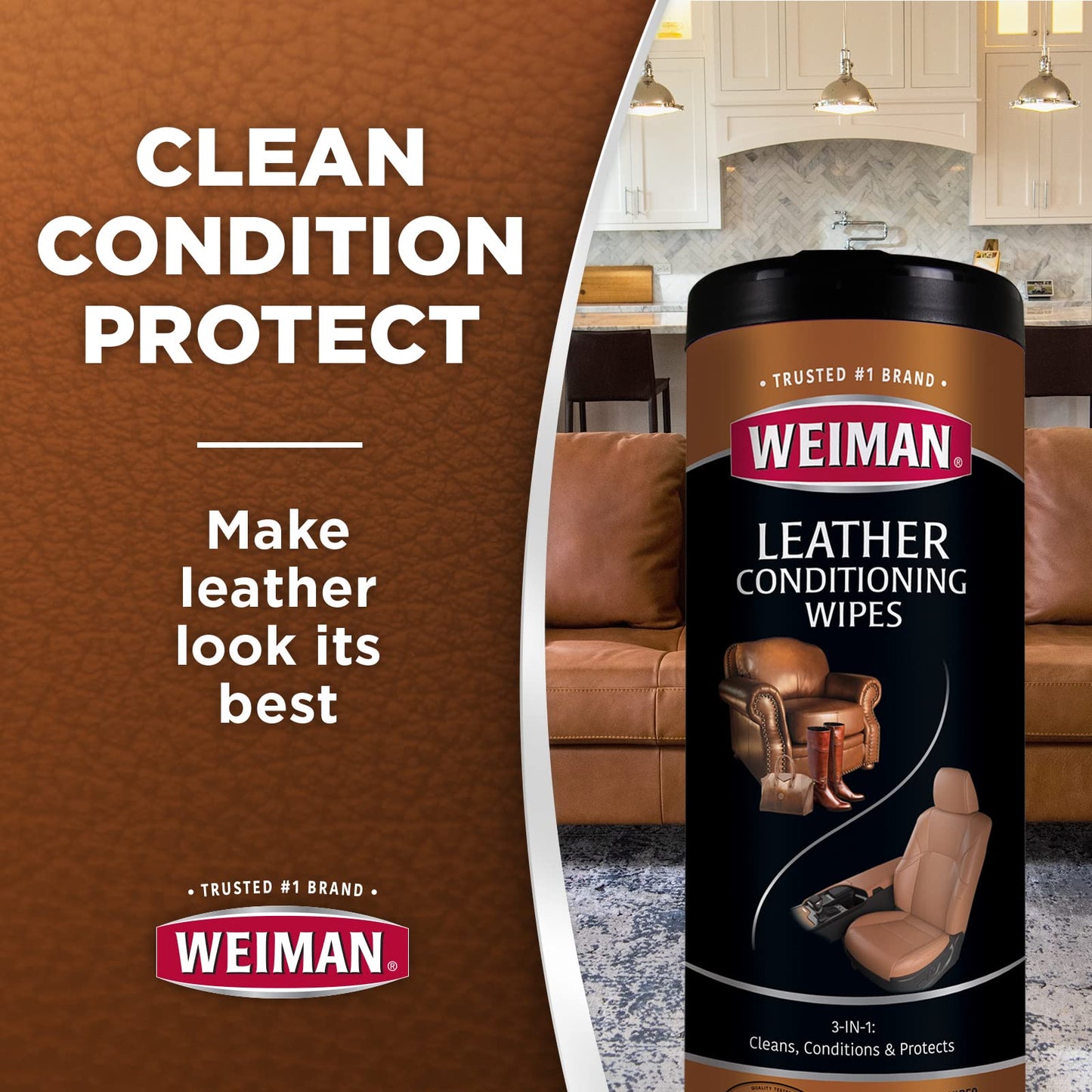 Weiman Stainless Steel Wipes and Leather Wipes - Clean and Polish Appliances for a Brighter and Longer Shine - Clean, Condition and Restore Leather Surfaces - Packaging May Vary