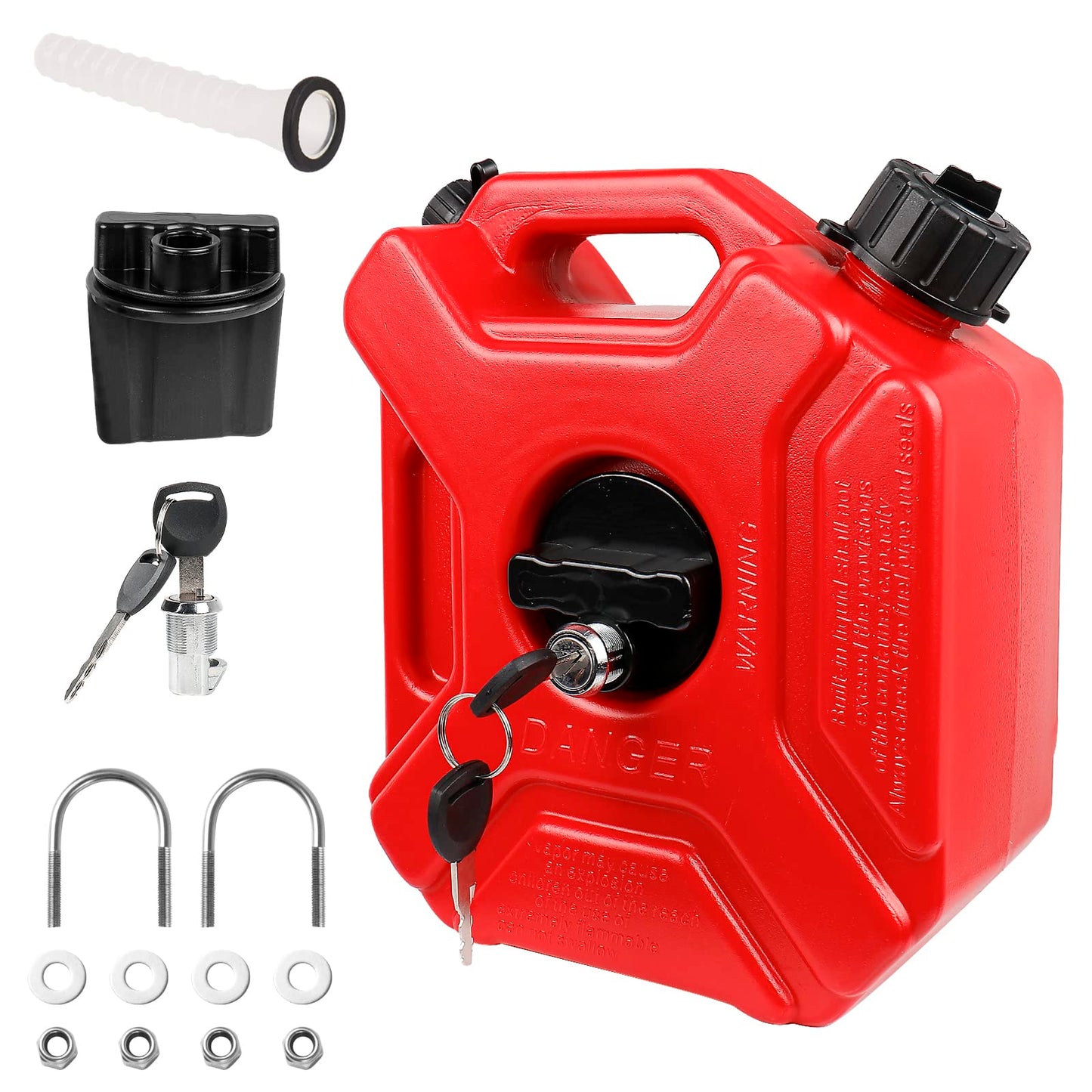 0.8 Gallon Red Gas Can with Lock & Key, 3L Fuel Oil Petrol Storage Cans Emergency Backup Tank with Mounting Bracket for Car Motorcycle UTV SUV ATV Off Road