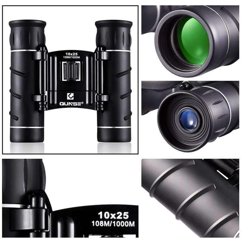 QUNSE 10x25 Binoculars for Adults Kids, Compact & Lightweight Binoculars with HD Clear View Fit for Outdoor Activities & Opera (Antiskid Style-1)