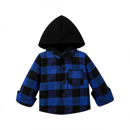 Toddler Baby Boys Girls Hooded Plaid Shirt Long Sleeve Classic Button Down Shirt Kids Fall Winter Clothes Outfits