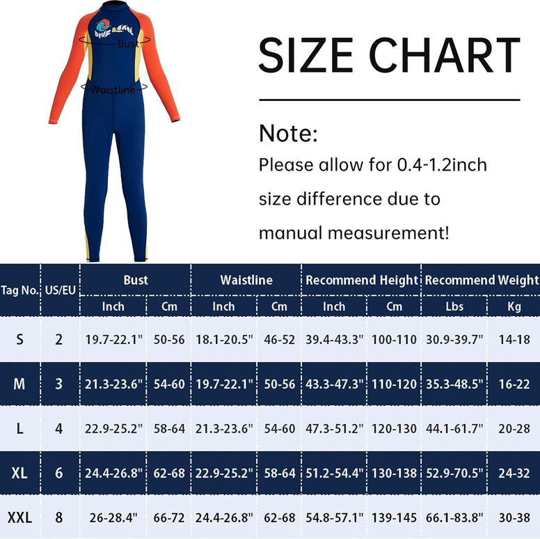 Happy Cherry Kids Wetsuits Girls Boys Neoprene Thermal Warm One Piece Swimsuit Long Sleeve UV Protection Back Zipper Rash Guard Diving Swimming Surfing 3-12 Years