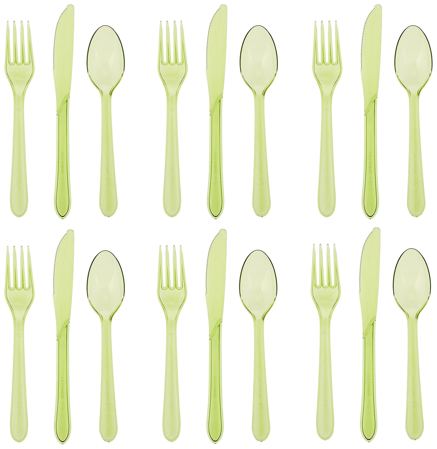 Fun Colored cutlery set of 3| Knife, Fork and Spoon Disposable Tableware | Olive Color pack 18 'FUN (GREEN)