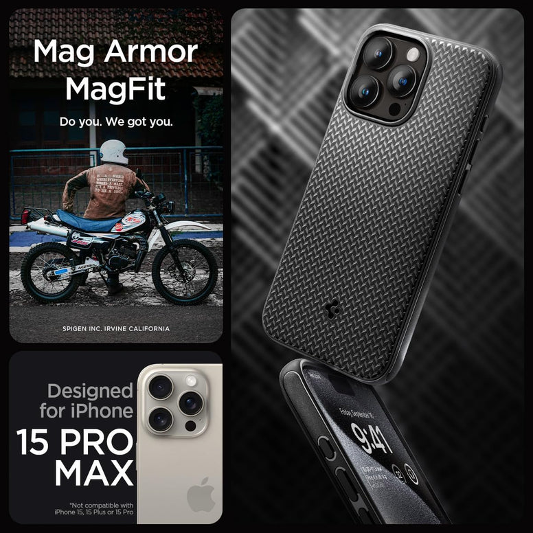 Spigen Mag Armor MagFit for iPhone 15 Pro Max case cover (2023) MagSafe compatible - Matte Black