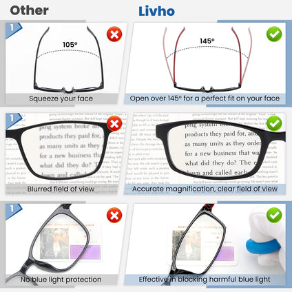 livho Reading Glasses Blue Light Blocking for Women Men, Computer Gaming Readers Anti UV Eyeglasses Fashion Frames with Case