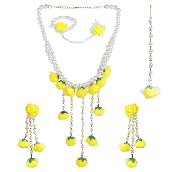 YouBella Stylish Latest Traditional Haldi Jewellery Pearl Jewellery Set for Women (Yellow)(YBNK_5542)