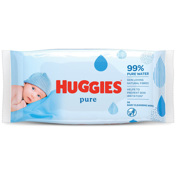 Huggies,Pure Baby Wipes,Pack of 56 Wipes,Made from Natural Plant-Based Fibers,Safe and Gentle,Paraben & Alcohol Free