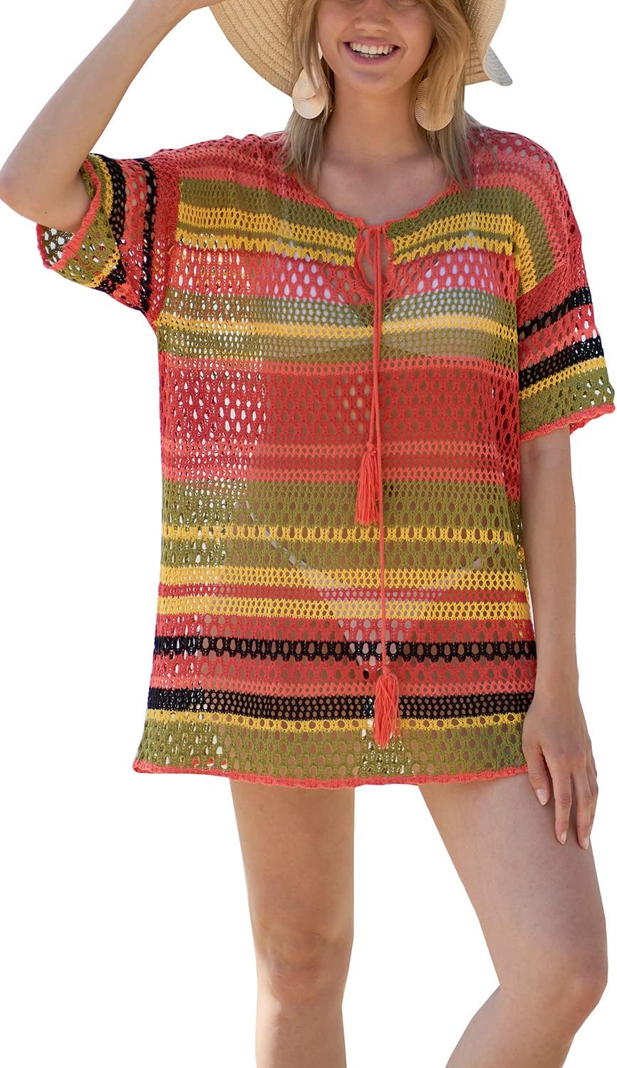 YouKD Summer Bohemian Tunic Tops Beachwear Biniki Cover Up Robes Crochet Tshirts for Women