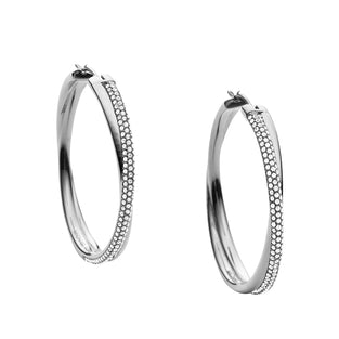 Michael Kors Pave Tone Cross Over Hoop Earrings, Stainless Steel, Stainless Steel, not applicable;