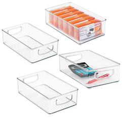 mDesign Stackable Plastic Home Office Storage Organizer Container with Handles for Cabinets, Drawers, Desks, Workspace - BPA Free - for Pens, Pencils, Highlighters, Notebooks - 6" Wide Pack of 4