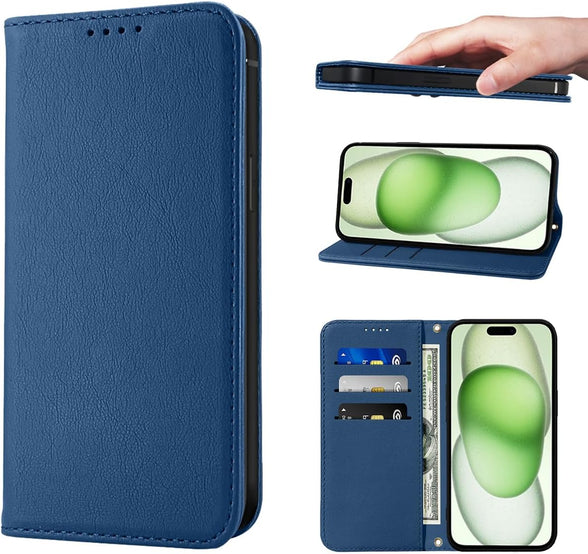 LANJLM Wallet Case for iPhone 15 Plus Phone Cases Premium Leather PU Flip Cover Magnetic Shockproof Closure Book Design with Kickstand Feature & Card Slots iPhone 15 Plus(6.7") Case - Blue