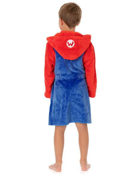 Super Mario Dressing Gown Kids | Boys Girls Character Blue Red Pyjamas Bathrobe | Arcade Game Nightgown 3-4Y
