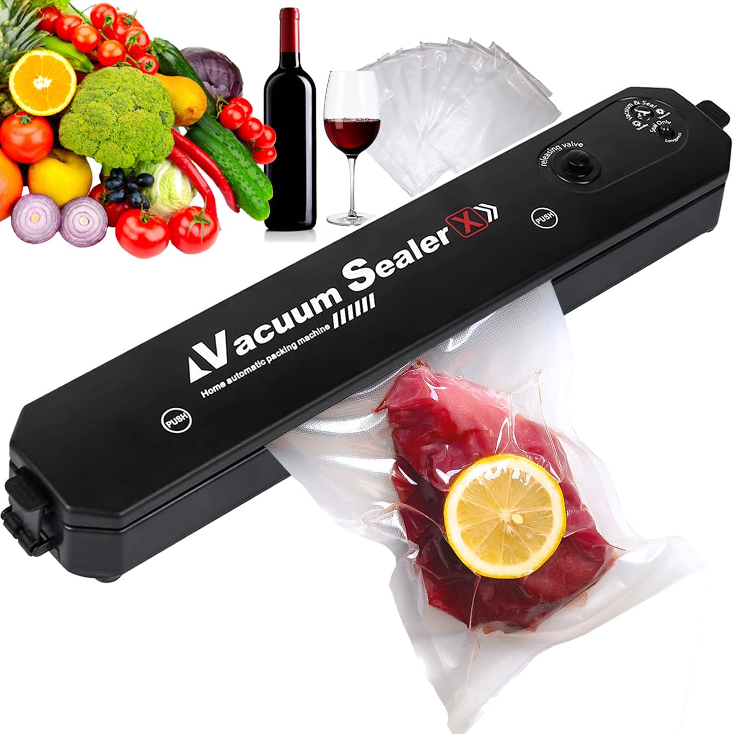 FFUWERG Vacuum Sealer with 10 Sealer Bag Vacuum Sealer Machine Automatic Food Vacuum Sealer for Food Savers Storage Household Black Food Sealer