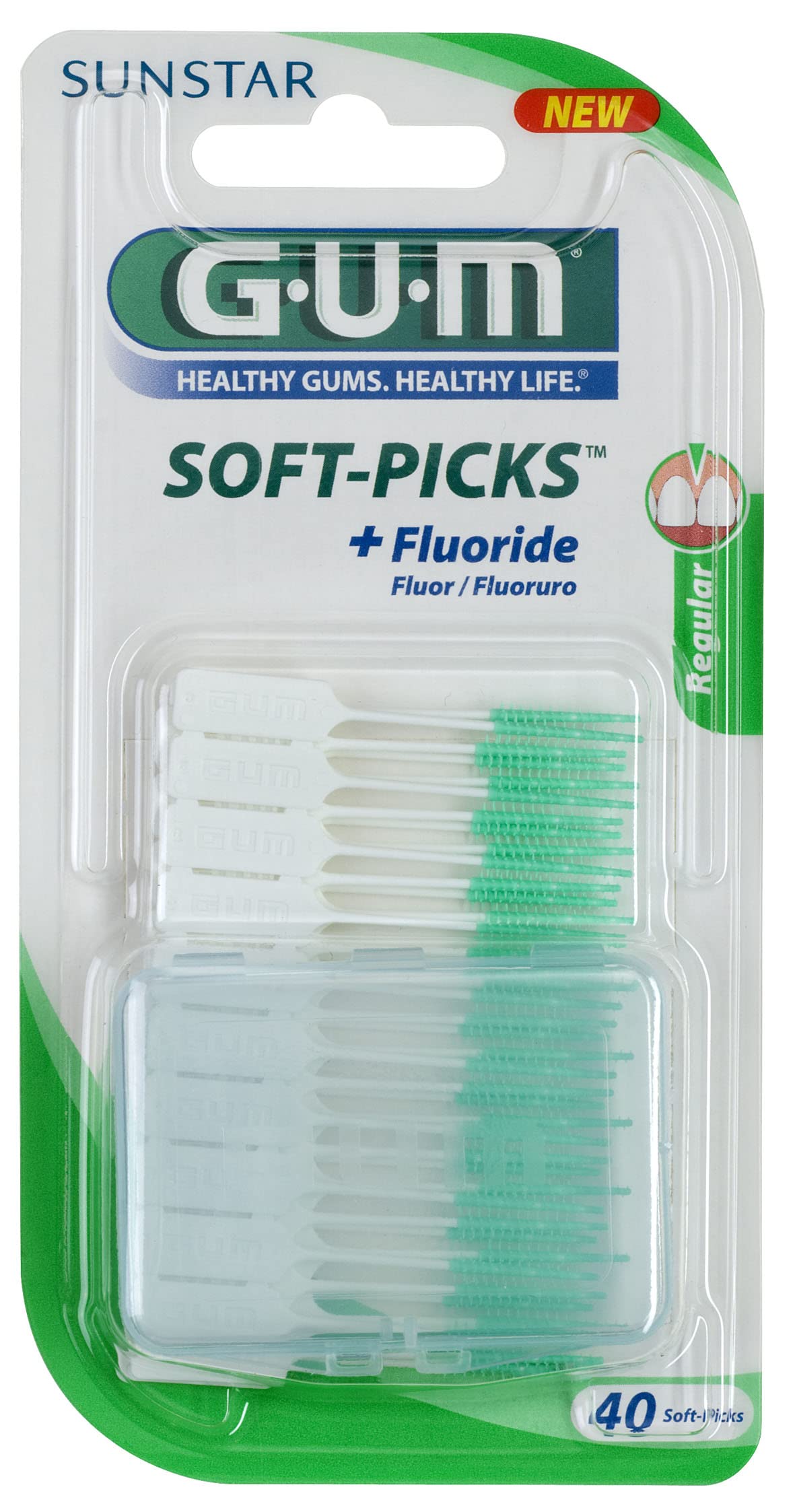 Gum Soft Picks Original - Flexible and soft rubber bristles- With Flouride - Safely Removes Plaque & Food Particles |Interdental Brushes | Pack of 40- Regular