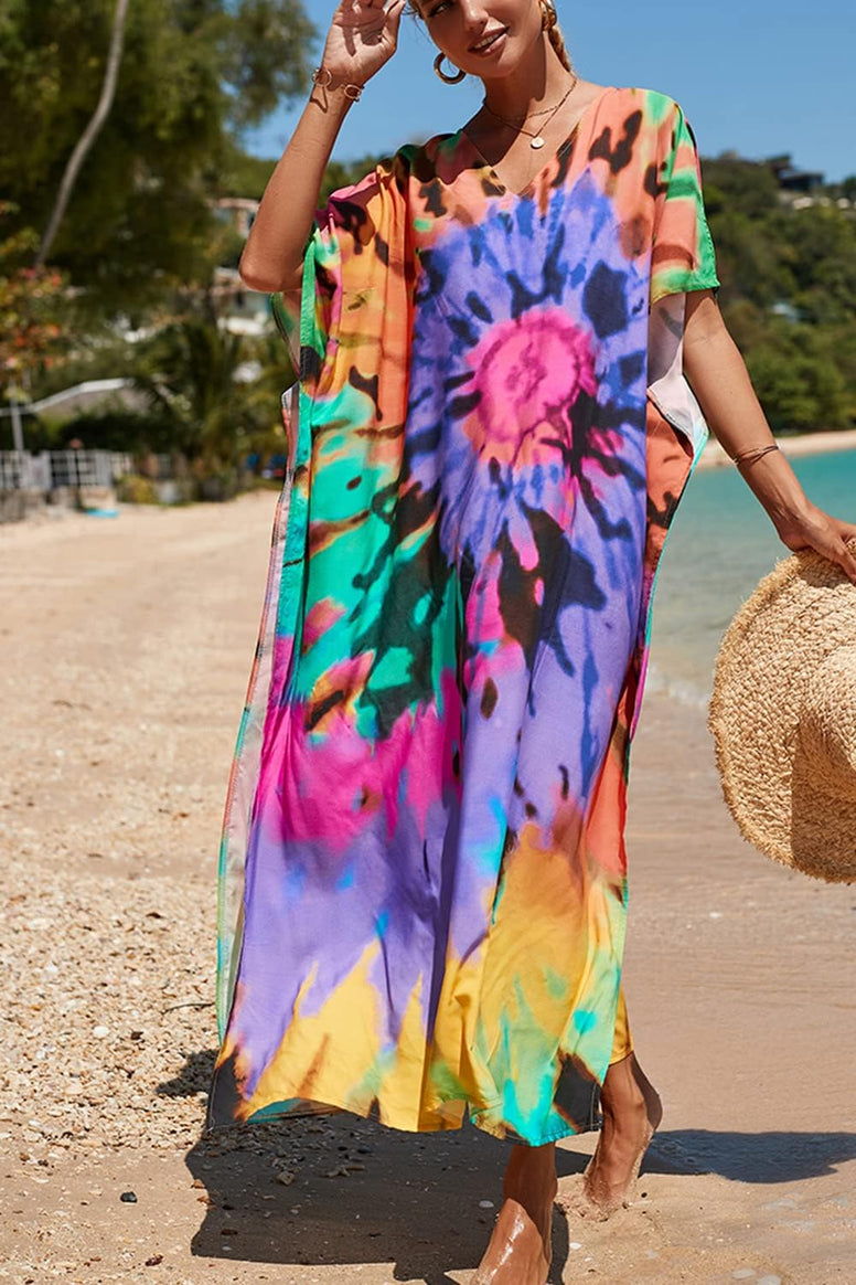 YouKD Summer Long Kaftan Bohemian Loungewear Beach Swimsuit Cover Up Maxi Dress for Women