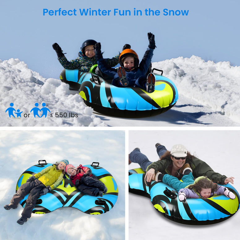 Snow Tube Sled for Kids Adults - Double Seats Snow Tubes for Sledding Heavy Duty - 2 Person Sledding Tube with Towable Rope - Extra Large Inflatable Inner Tube for Winter Outdoor Sport