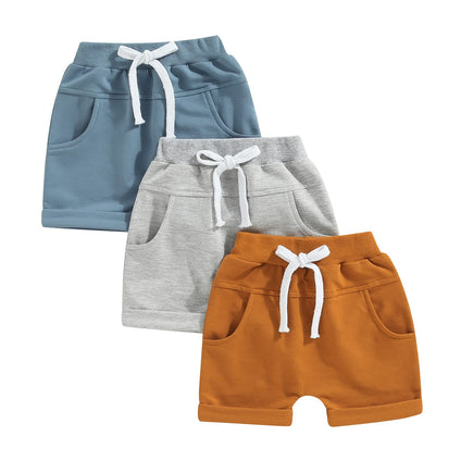 Thilsidee 3 Pack Toddler Baby Boy Girl Solid Color Shorts Elastic Waist Casual Short Trousers Spring Summer Fall Short Pants (0-6 Months)