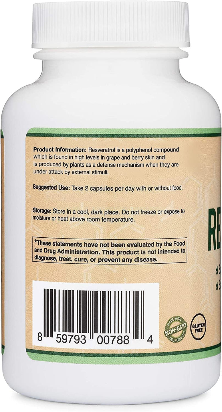 Resveratrol Supplement 500mg Per Serving, 120 Capsules (Natural Resveratrol Polygonum Root Extract Providing 50% Trans Resveratrol) Healthy Aging Support, Manufactured in The USA by Double Wood