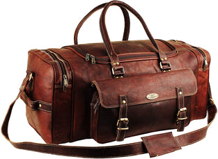 Hulsh Leather Duffle Bags for Men 24 Inch | Vintage Brown Genuine Leather Travel Bags for Mens Overnight Weekend | Best Full Grain Leather Luggage Duffel Carry On Weekender Sports Gym Bag for Women