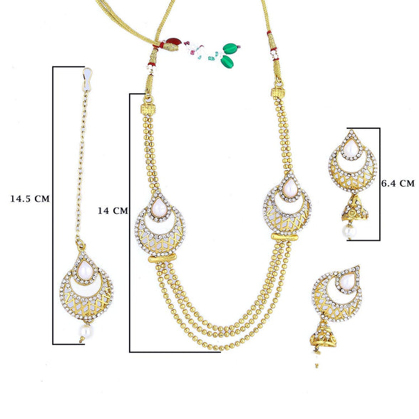 Sukkhi Gorgeous Pearl Gold Plated Wedding Jewellery Kundan Peacock Meenakari Multi-String Necklace Set Combo For Women (457Cb2700)