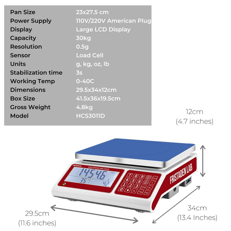 American Fristaden Lab Industrial Counting Scale, Digital Balance for Counting Parts and Coins, 30kg Capacity | 0.5g with Calibration Certificate/0.5g Accuracy, Electronic Scale with 1-Year Warranty