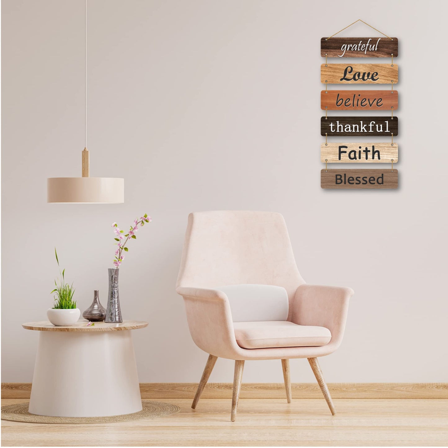 The Earthy House Room Décor Wall Hanging | Living Room | Bedroom| Home Décor | Inspirational Quotes - Grateful Love Believe (Set of 6)