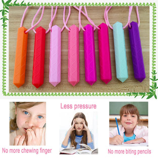 Sensory Chew Necklace for Girls by GNAWRISHING, 8 Pack Diamond Chew Necklaces for Sensory Kids, Made from Food Grade Silicone for Autistic, ADHD, Oral Motor (Tough, Long-Lasting)