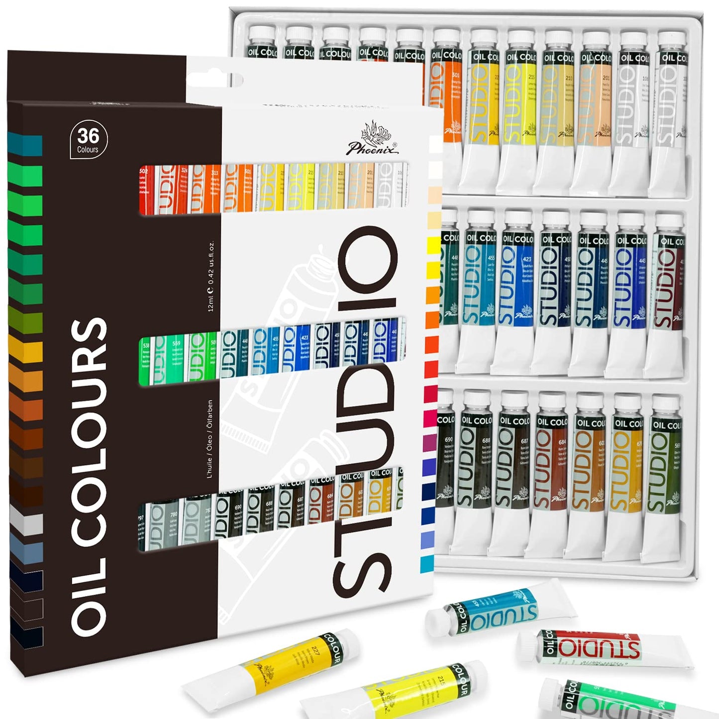 PHOENIX Oil Paint Set 36 Color x12ml / 0.4 Fl Oz Tubes Non-Toxic Oil Based Paints for Canvas, Great Value Art Paints for Artists Craft Painting Supplies for Kids, Students & Beginners