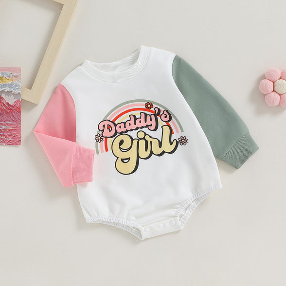 DuAnyozu Baby Girl Fall Clothes Newborn Oversized Sweatshirt Romper Color Block Crewneck Sweater Onesie Cute Outfit 0-3 M