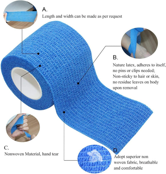 6 Rolls Flexible Cohesive Bandage 5cmX4.5m Non-Woven Athletic Tape Suitable for Sensitive White