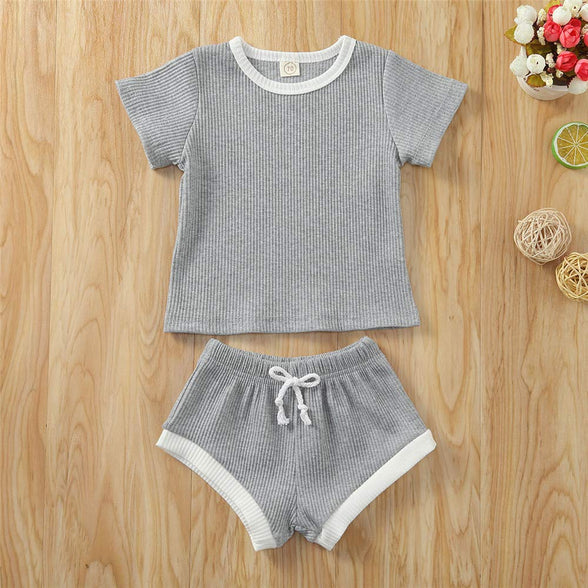 Newborn Infant Baby Girl Boy Clothes Short Sleeve Tops T-Shirt+Shorts Pants Solid Color Two Piece Outfits Set (0-6 Months)