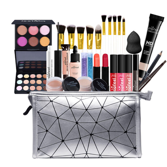 Pure Vie All-in-One Holiday Gift Surprise Makeup Set Essential Starter Bundle Include Eyeshadow Palette Lipstick Concealer Blush Mascara Eyeliner Face Powder Lipgloss Brush - Full Makeup Kit for Women