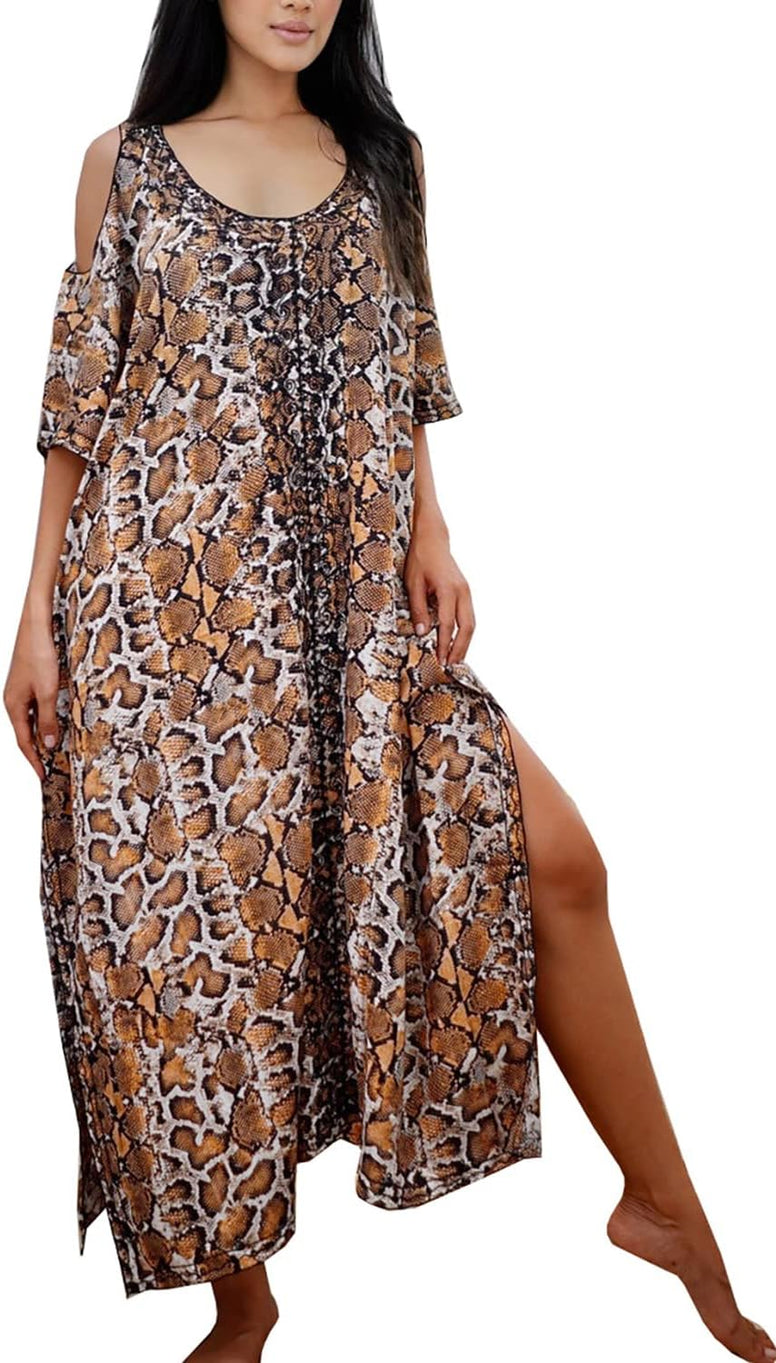 YouKD Summer Long Kaftan Bohemian Loungewear Beach Swimsuit Cover Up Maxi Dress for Women