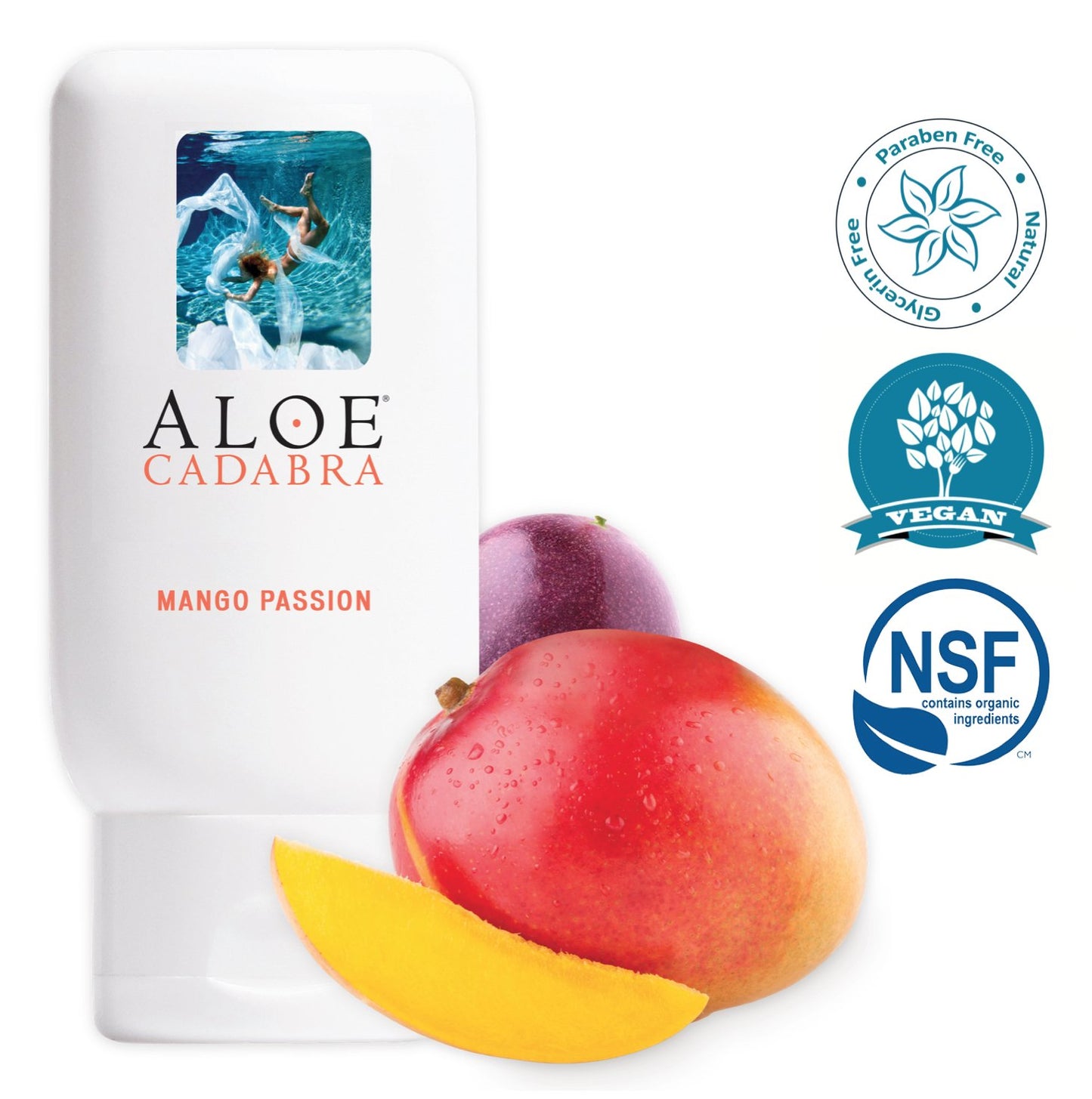 Flavored Personal Lubricant Organic, Natural Mango Passion Lube, Oral, Women, Men & Couples, 2.5 Ounce Aloe Cadabra