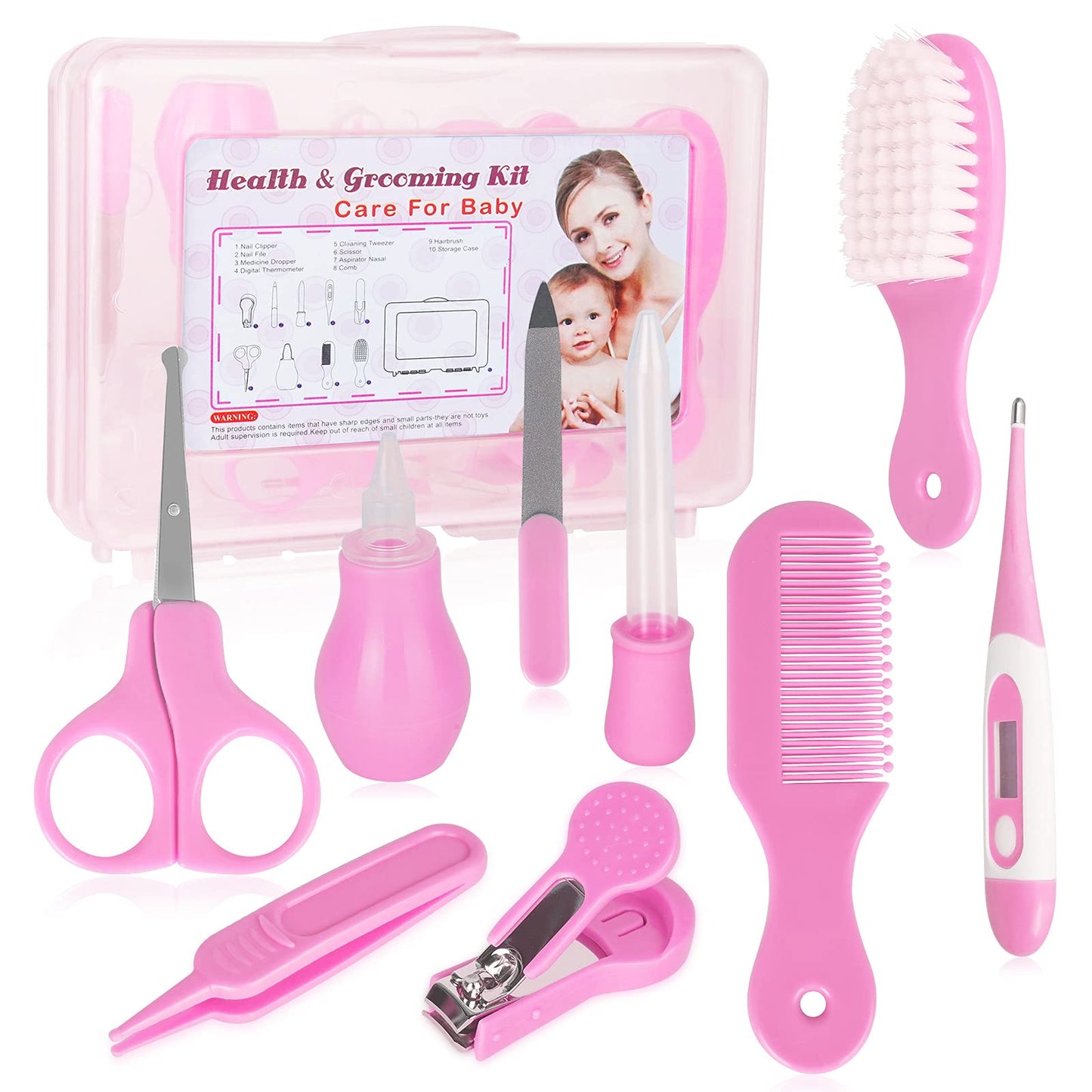 Baby Grooming Kit, Baby Care Items, Baby Care Essentials Set, Baby Supplies Set, 9PCS Baby Health Care Set Portable Baby Care Kit, Safety Cutter Baby Nail Kit for Newborn, Infant & Toddler(Pink)