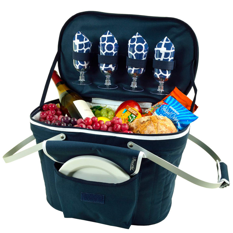 Picnic at Ascot Patented Collapsible Insulated Picnic Basket Equipped with Service For 4- Designed and Assembled in USA