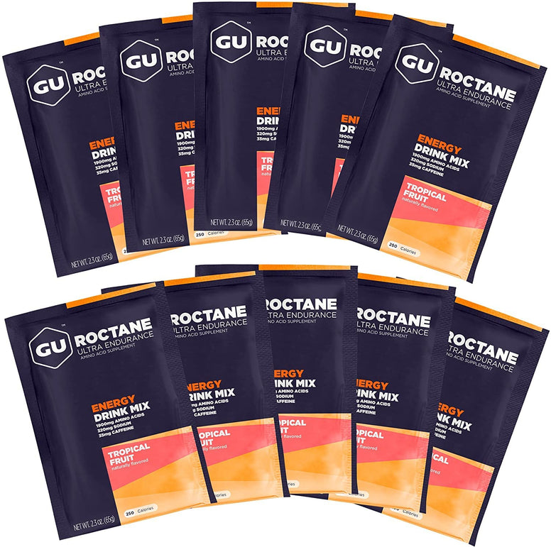 GU Energy Roctane Ultra Endurance Energy Drink Mix, 10 Single-Serving Packets, Tropical Fruit (123130)